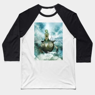 Steampunk women fly with a mechanical owl Baseball T-Shirt